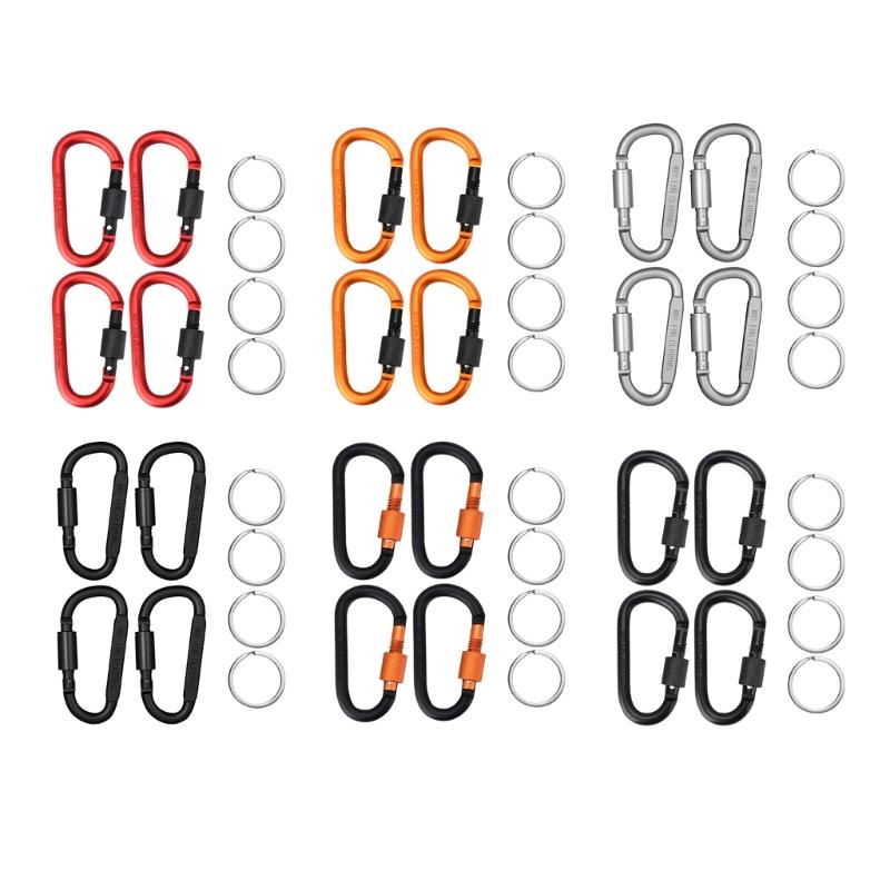 4 Stück Aluminiumlegierung Verriegelungskarabiner Feder-Schnapphaken D-Ringe Verriegelungskarabiner für Outdoor, Camping, Wandern, Angeln
