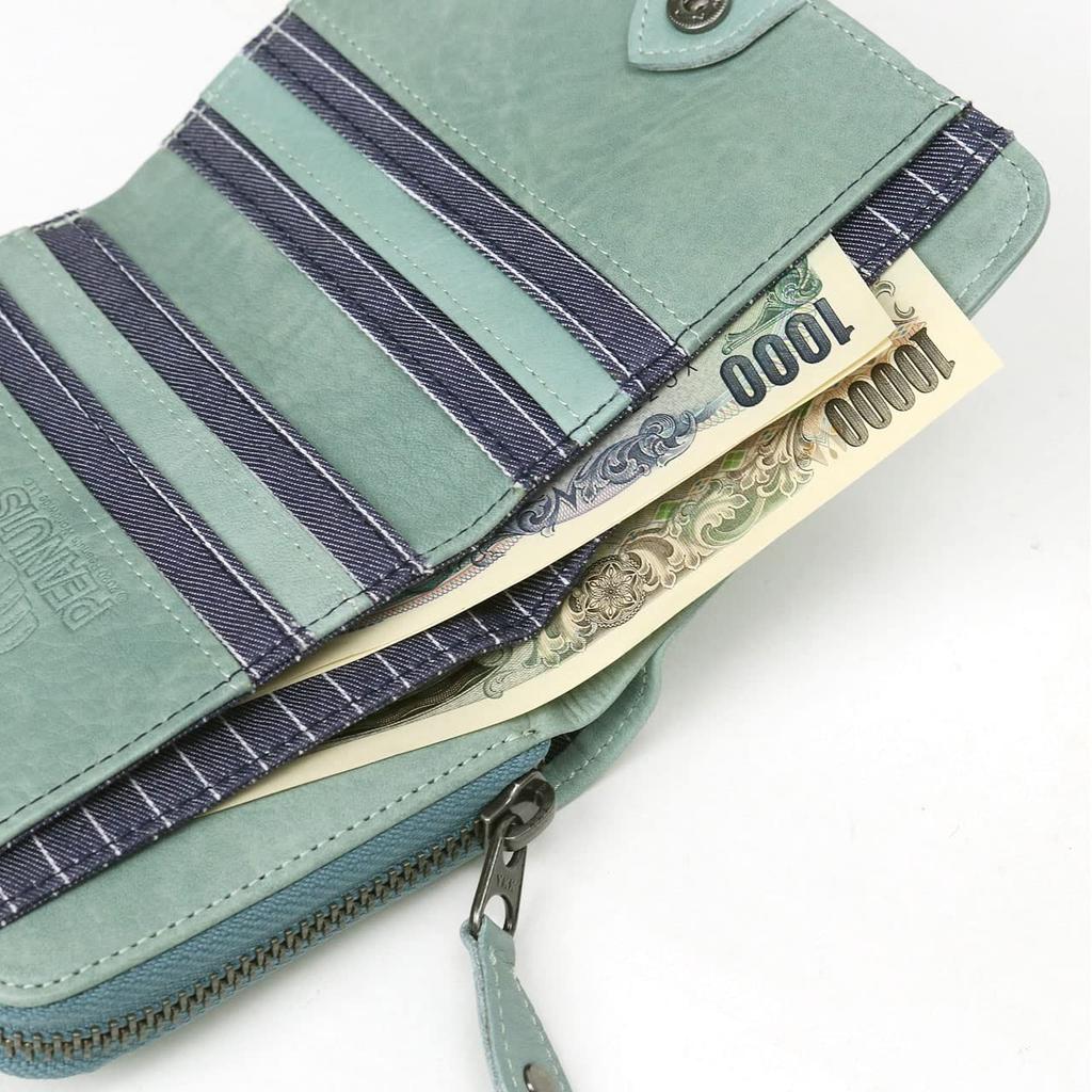 73281 Bifold Short Wallet Round Zipper Embossed Genuine Leather Black [Snoopy] Women's