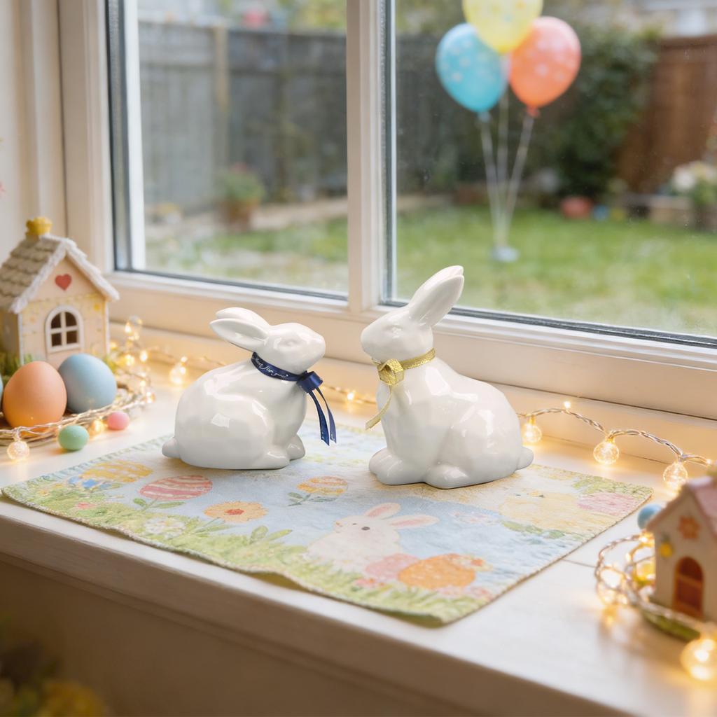 Cute Easter Ceramics Bunny Decoration For Home And Desktop Display