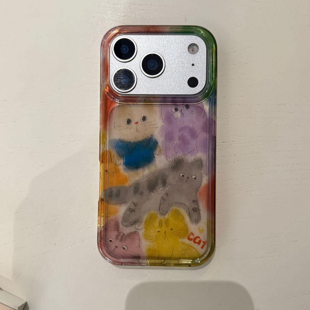 Graffiti Cats Full Screen Phone Case for Apple 17 Pro/Pro Max/16 Pro/15 PM/14/13 – Colorful and Girly Design