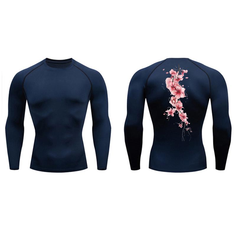 Sakura Blossom Print Compression Shirt for Men Athletic Quick Dry T-shirts Gym Workout Running Tees Long Sleeve Tops Activewear