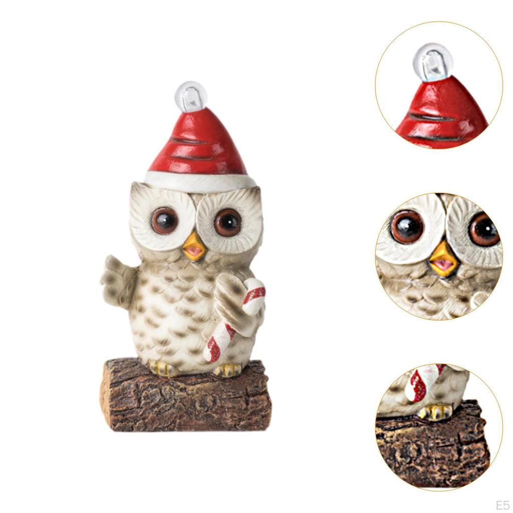 Christmas Owl Sculpture Big Eyes Statue with Light House Decor Craft Figurine for Desktop