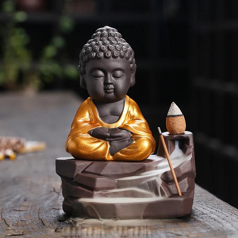 1pc Zen Incense Buddha Waterfall Backflow Incense Burner Incense Stick Holder Home Ornament Decor Zen Decor Tea Pet -No Incense