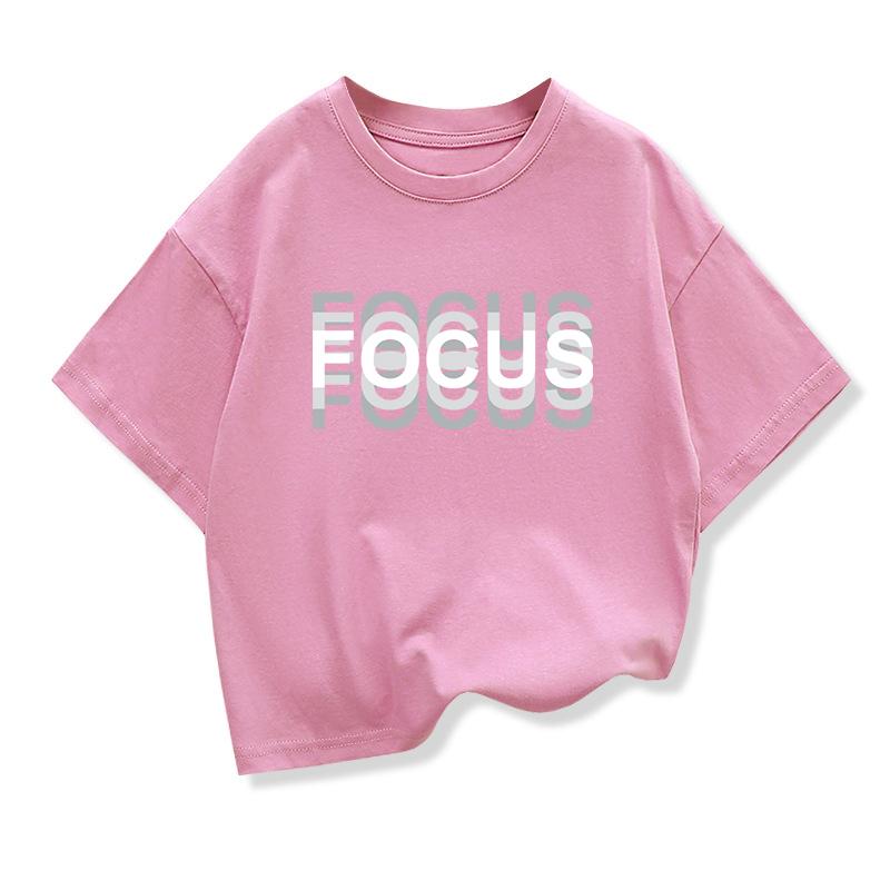 Summer Kids Cotton High Quality Casual Sports Loose Oversized Funny Focus Print Round Neck Short Sleeved Tshirt Boys Girls Tops