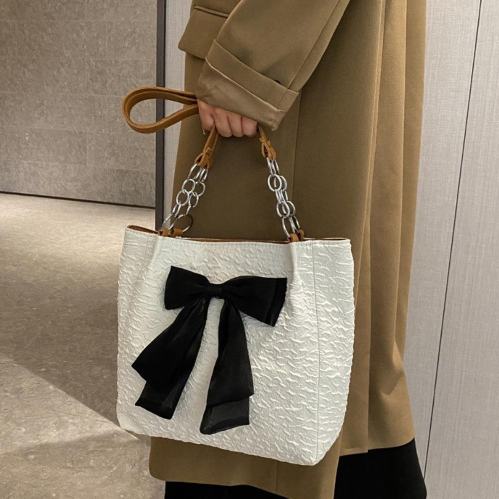 Korean Style Bowknot Tote Bag Nylon Bucket Shopping Bag Portable Single Shoulder Bag Women