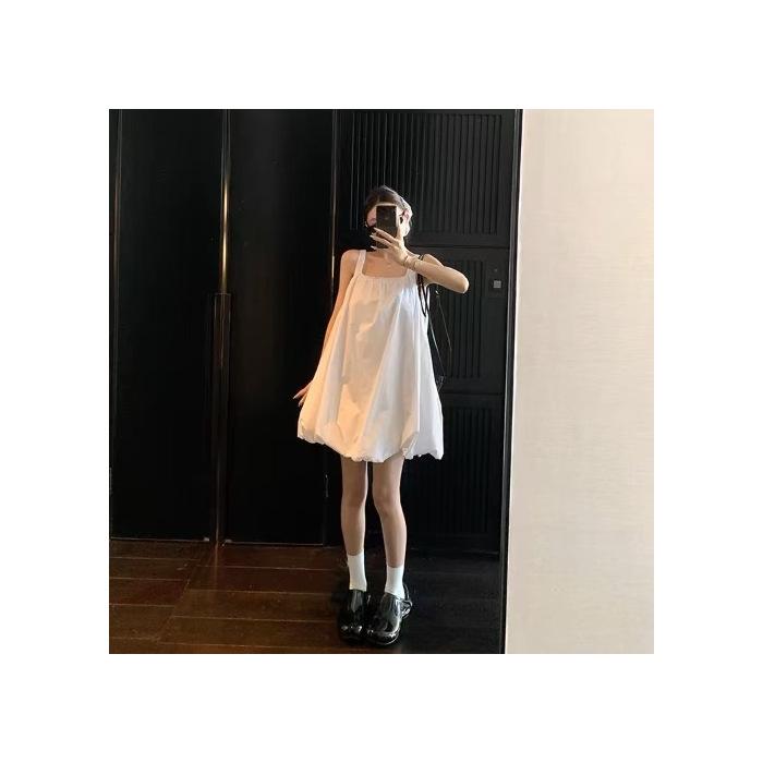 Solid color simple white bud vest skirt women's summer new loose dress casual A-shaped skirt niche skirt