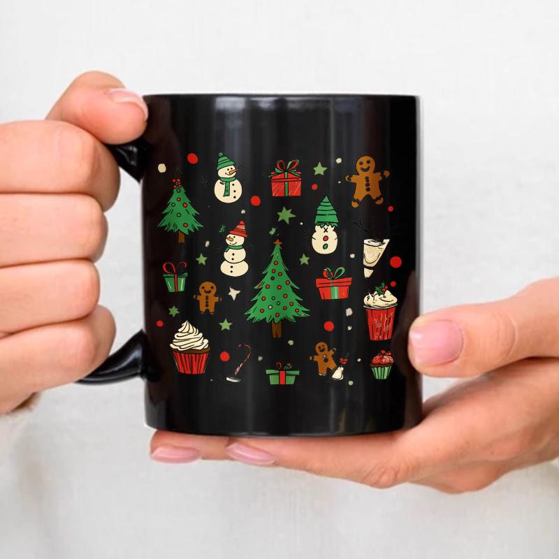 Christmas cups, black holiday icons and symbols for the festive season чёрный