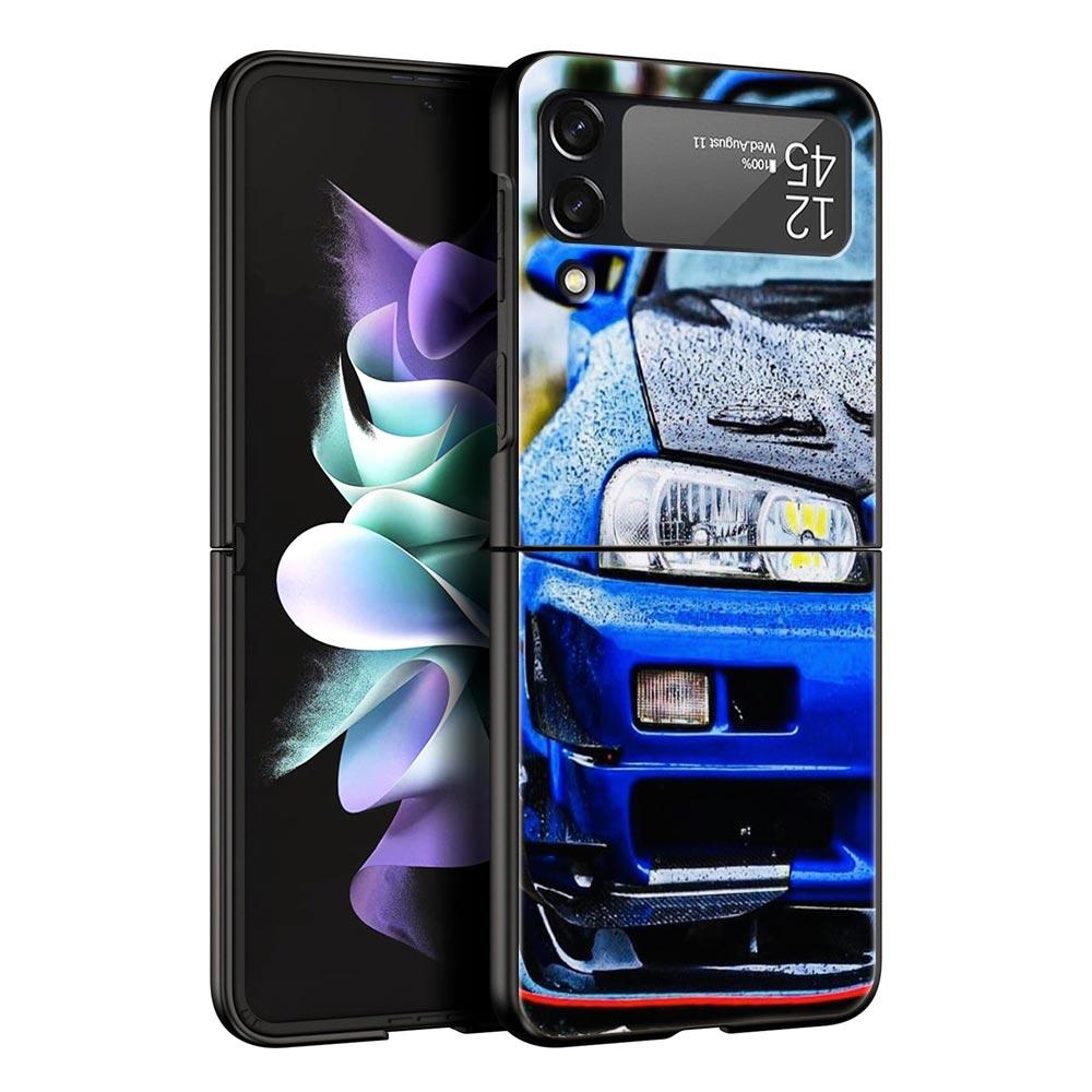 For Samsung Galaxy Z Flip 3 4 5 Hard Black Folding PC Phone Case Blue Red JDM Sport Car Luxury For Samsung Z Flip3 Back Cover