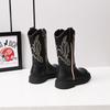 Children's Retro Brown Embroidered Chelsea Boots - Soft Sole Mid-Calf Denim Leather for Girls