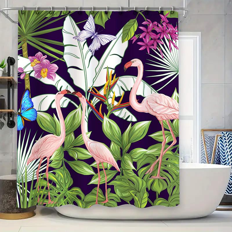 

Экзотическая птица цветочная шторка для душа розовые фламинго фиолетовые бабочки с зелеными листьями на темном фоне декоративная домашняя ванная ру 90x180cm