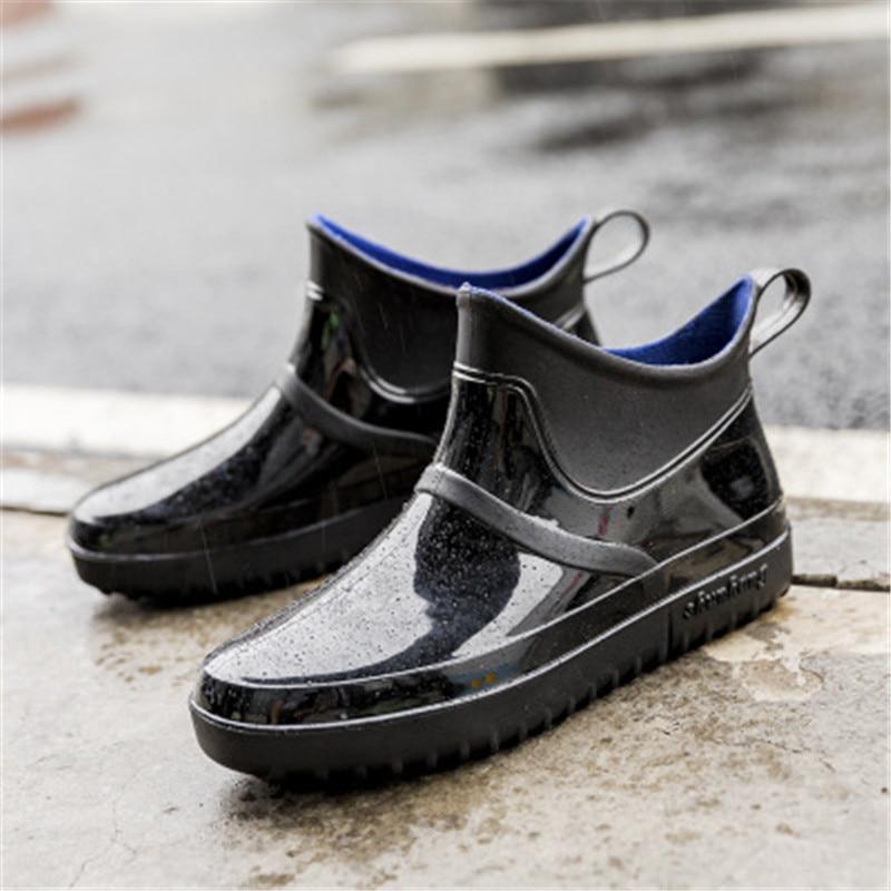 Men's Waterproof Ankle Rain Boots Rubber Non-slip Car Wash Kitchen Work Shoes Platform Booties