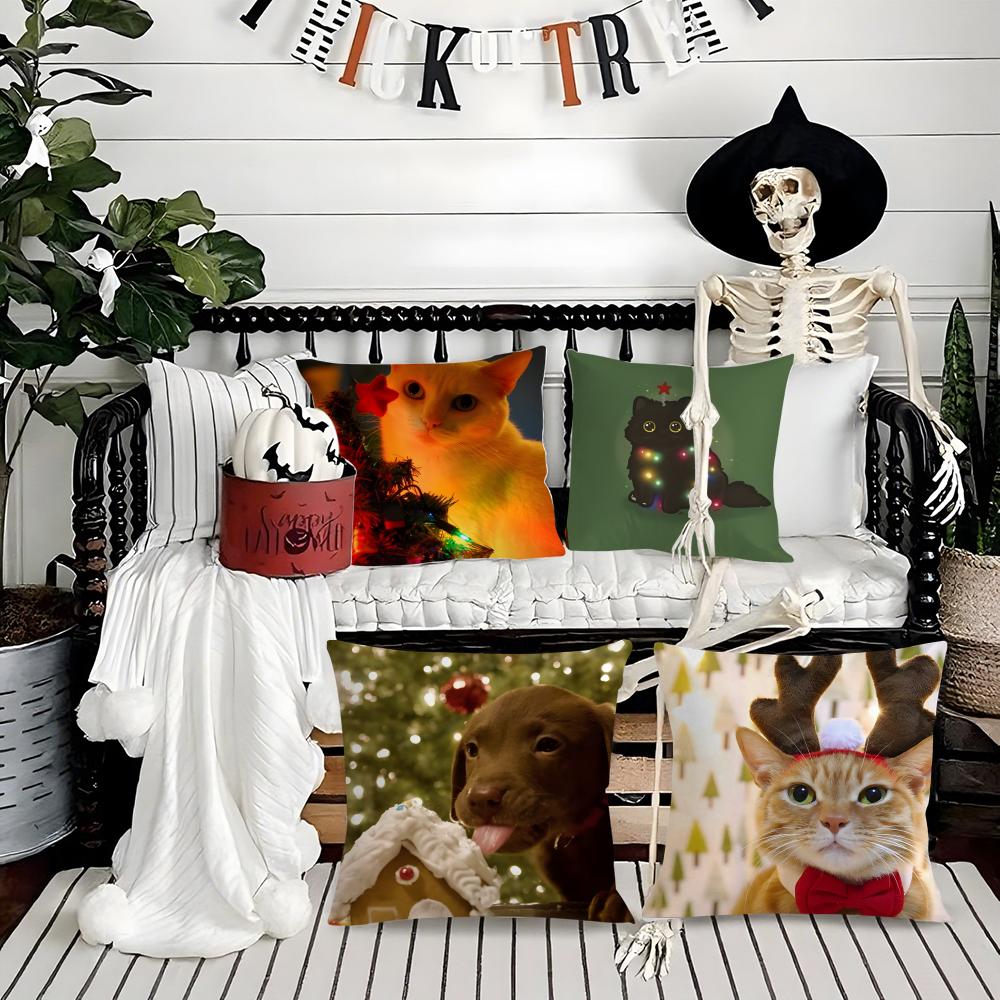 Fantasie und skurrile Tiere Weihnachten Dritter Kissenbezug Seidig Kurzer Plüsch mit Unsichtbarem Reißverschluss Staubdicht Sofa Kissenbezug