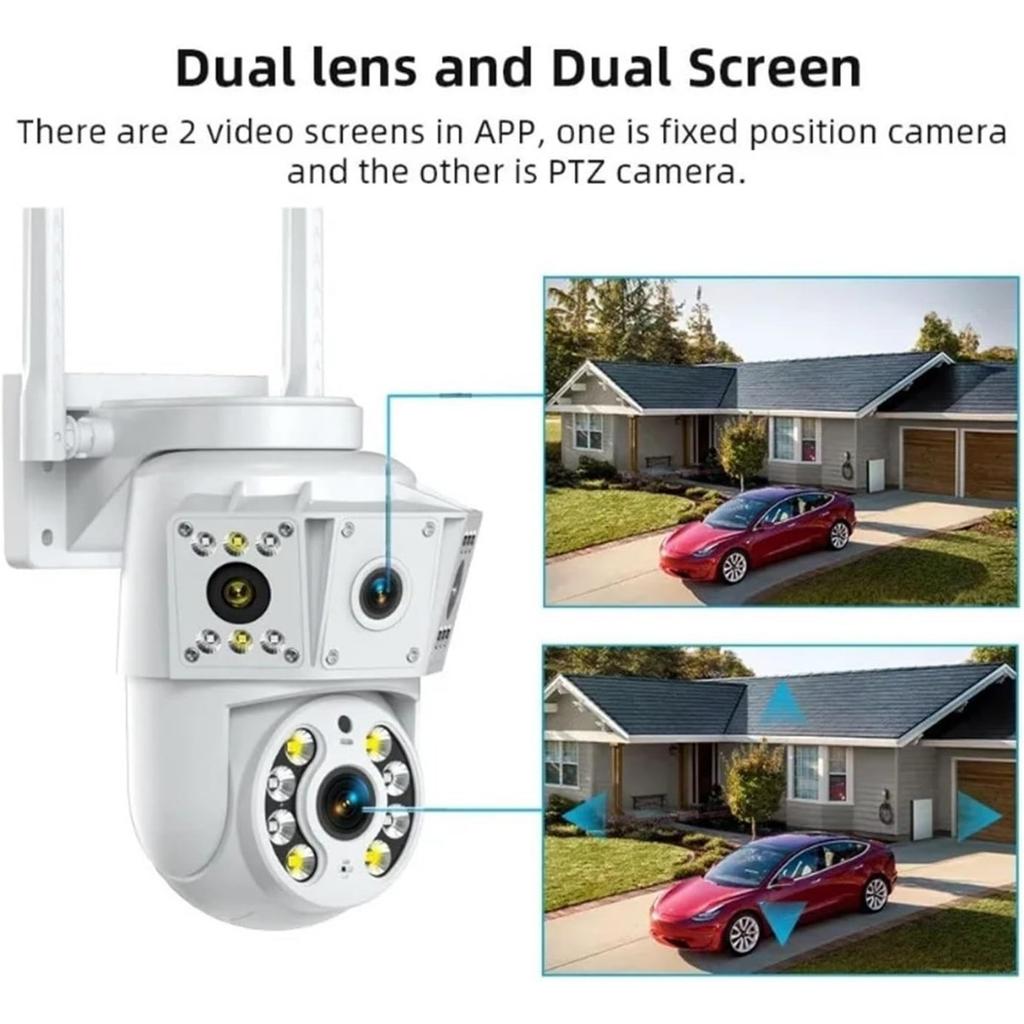 Dual Lens 6MP WiFi Security Camera, PTZ Wireless Home Security Camera,2.4/5GHz Wireless Camera, Video Surveillance for Home CCTV Security (NO Plug)