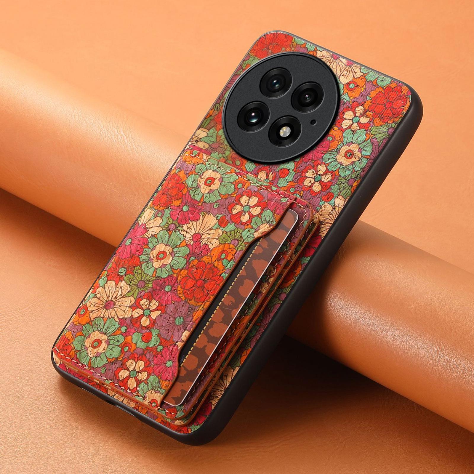 

OnePlus Ace 3 Pro Magnetic Cork Print Leather Phone Case with Card Holder & Stand OnePlus 12 красный
