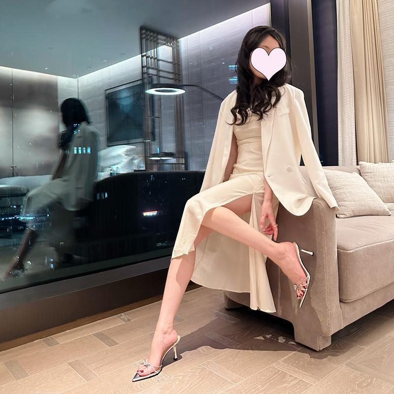 Slippers women wear high-heeled sandals in summer, thin heels and pointed toes, love rhinestone temperament, new models in spring and autumn 2025