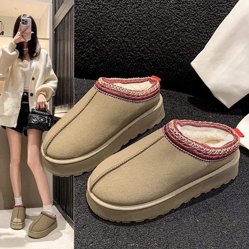 

Новые зимние тапочки Baotou для женщин, модные замшевые плюшевые нескользящие толстые хлопковые сапоги с круглым носком и глубоким носком 43 хаки