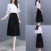 Women's Temperament Cold and Windy Two-piece Suit Skirt Mid-length Chiffon Dress Female Round Neck Short-sleeved Shirt Sweet