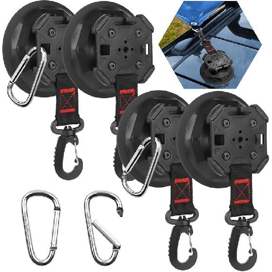 2/4Pcs Upgrade Heavy Duty Rotating Vacuum Suction Cups Anchor Hooks With 2/4Pcs Buckles,Large Hook Suction Cup Hangers,Strong Suction Cup Hook For RV 4PCS