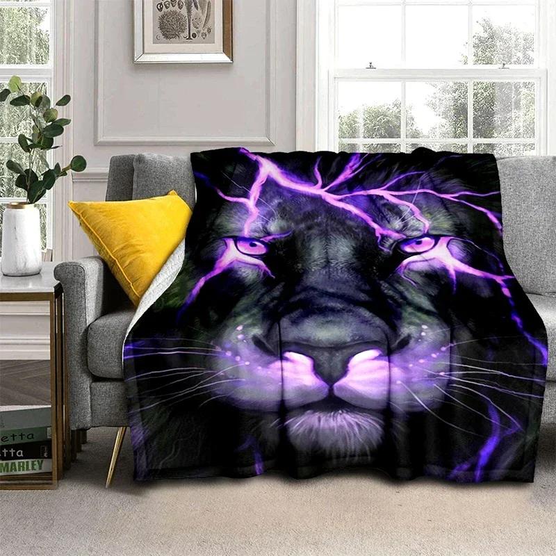 Wildlife Fierce Lion Throw Blankets, Soft Flannel Fleece Blanket Microfiber Cozy Bed Cover for Teen Boys Bedroom African Animal