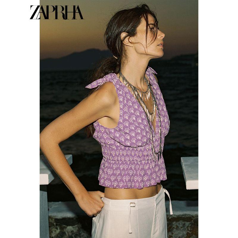 Zaprha 2025 Summer New V-neck Sleeveless Hollow Embroidery Bowknot Decoration Sling Short Jacket 8015704
