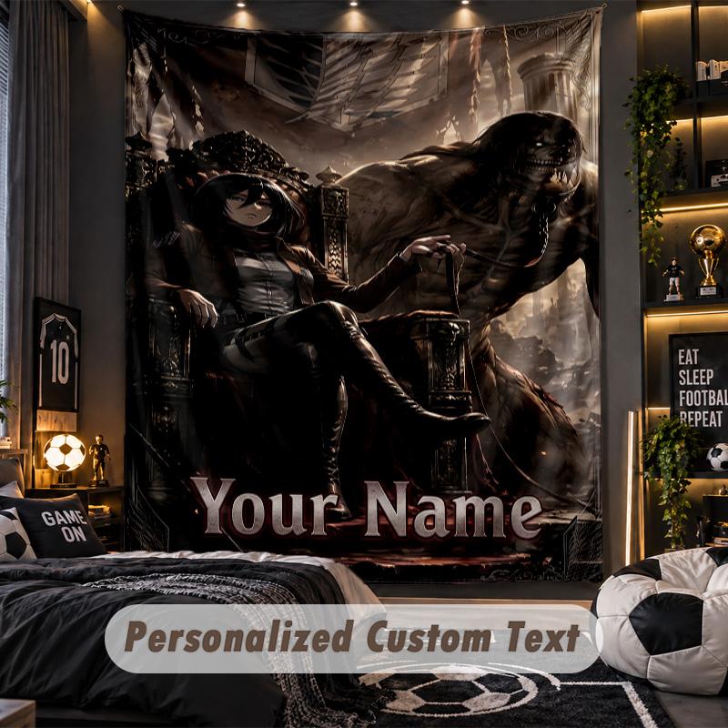 Personalized Wall Tapestry,Attack on Titan Custom Printed Name, Fabric Wall Art For Indoor Room Backdrop