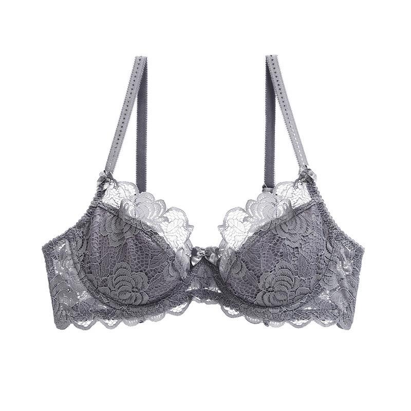 Sexy Lace Underwear Ultra-thin Large Breasts Small Anti-sagging Bra Comfortable Breathable Large Size Bra Bra