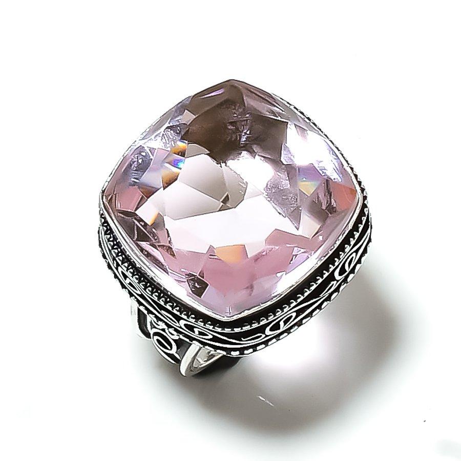 Natural Pink Kunzite Gemstone Handmade 925 Sterling Silver Ring Size 7.5 L4K06