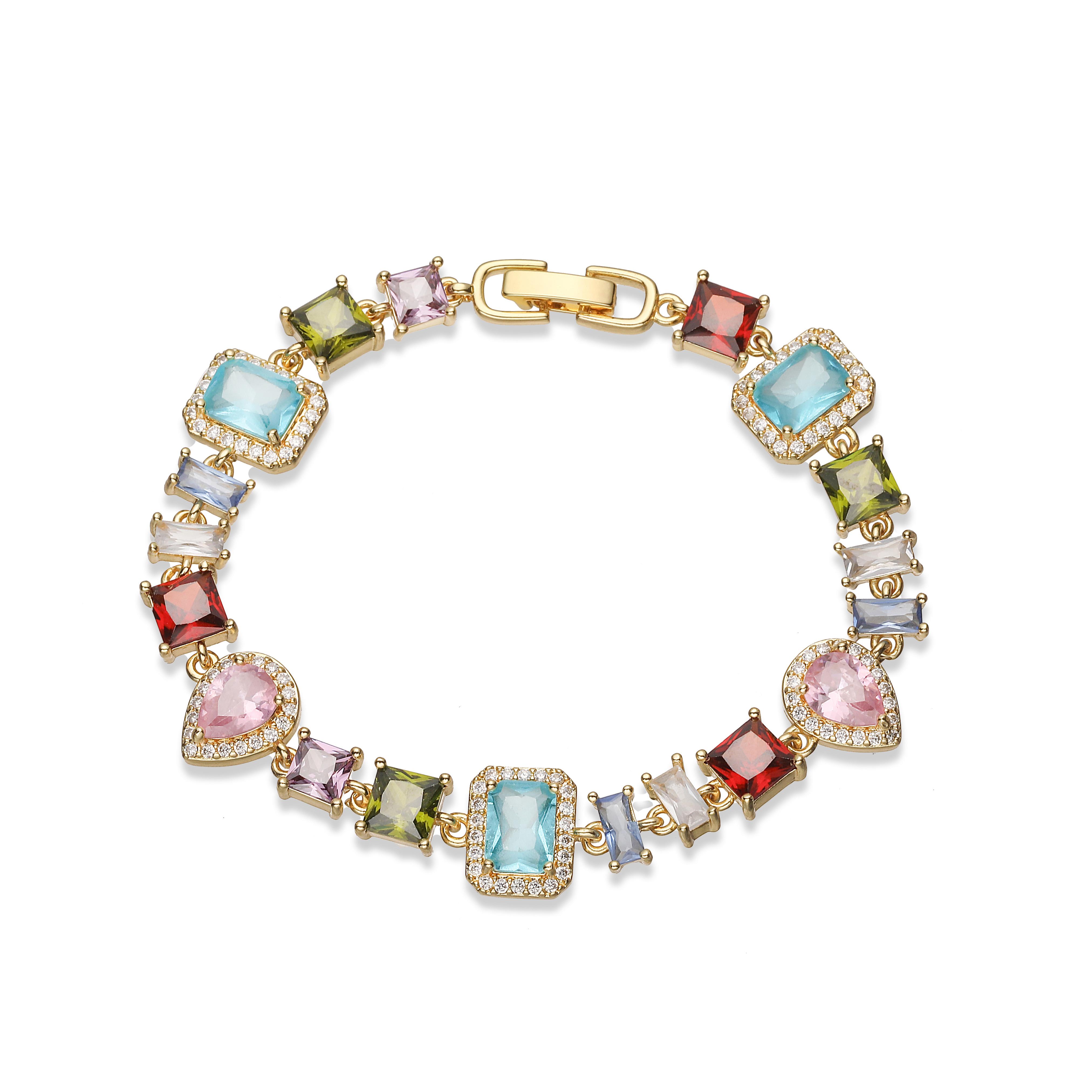 

HECHENG Bohemian Style Geometric CZ Stone Coloured Necklace Bracelet Hip Hop Retro Unisex Copper Metal Jewellery 1 Piece