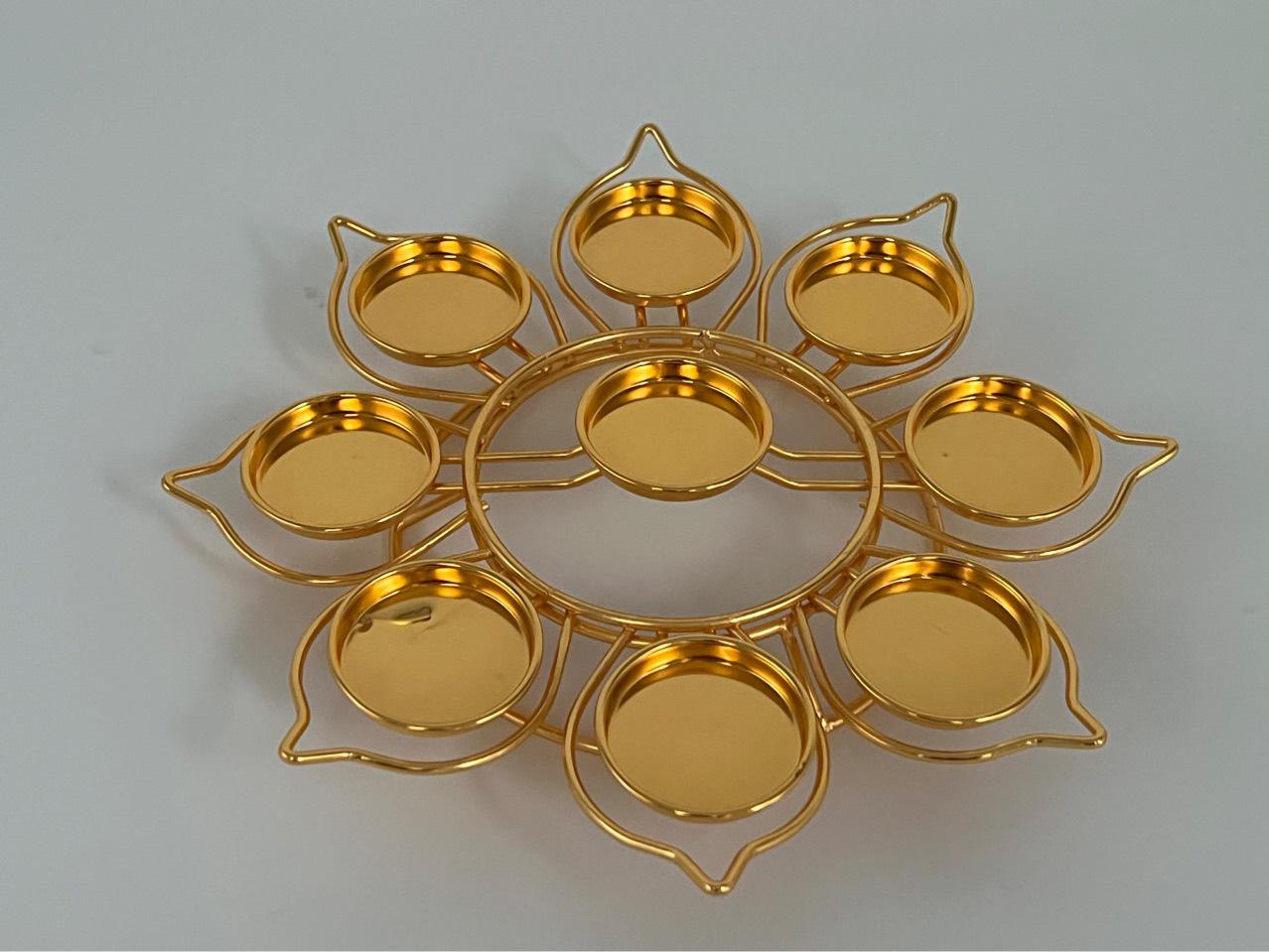 

Single-layer Lotus Nine-Star Alloy Ghee Lamp Stand - Tea Light Nine-Cup Candelabra Holder.