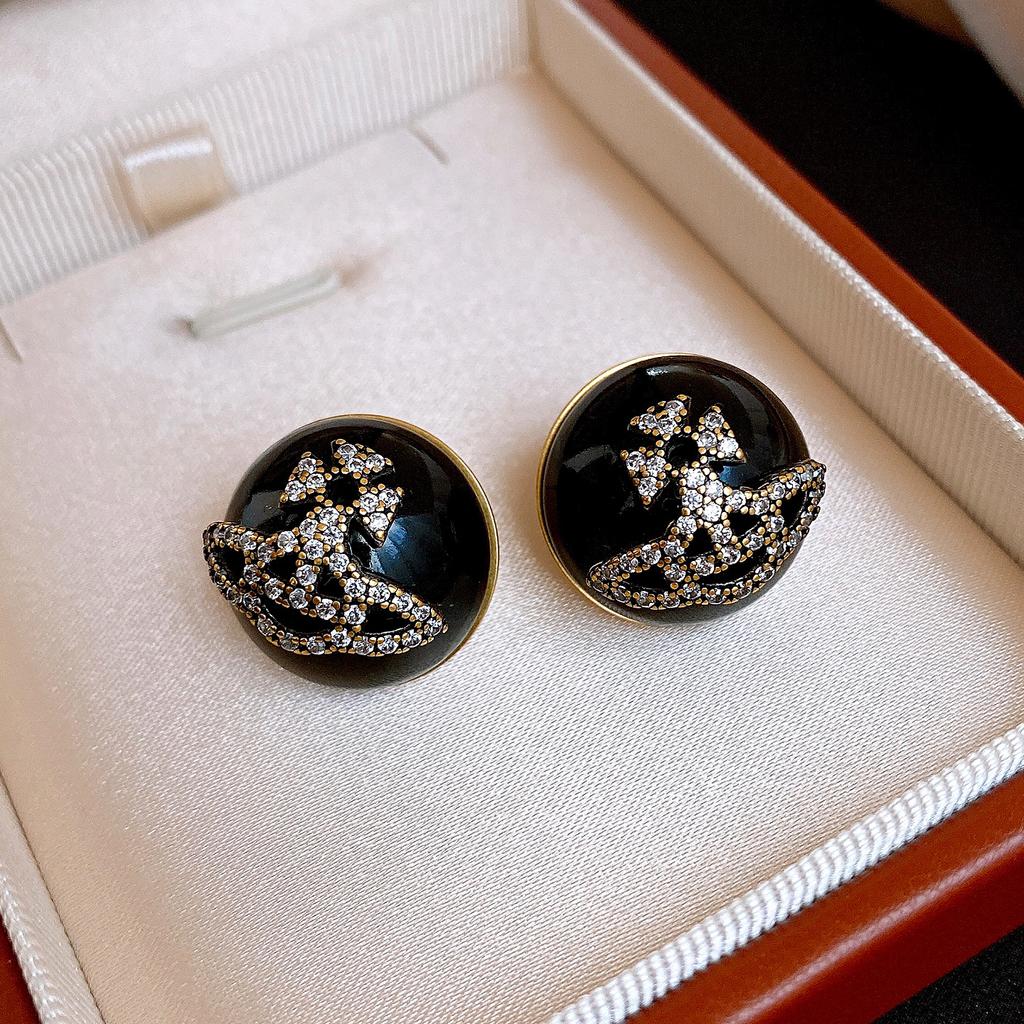 European and American Retro Zircon Saturn Geometric Pearl Earrings Light Luxury Stud Earrings Personalized Earrings Women