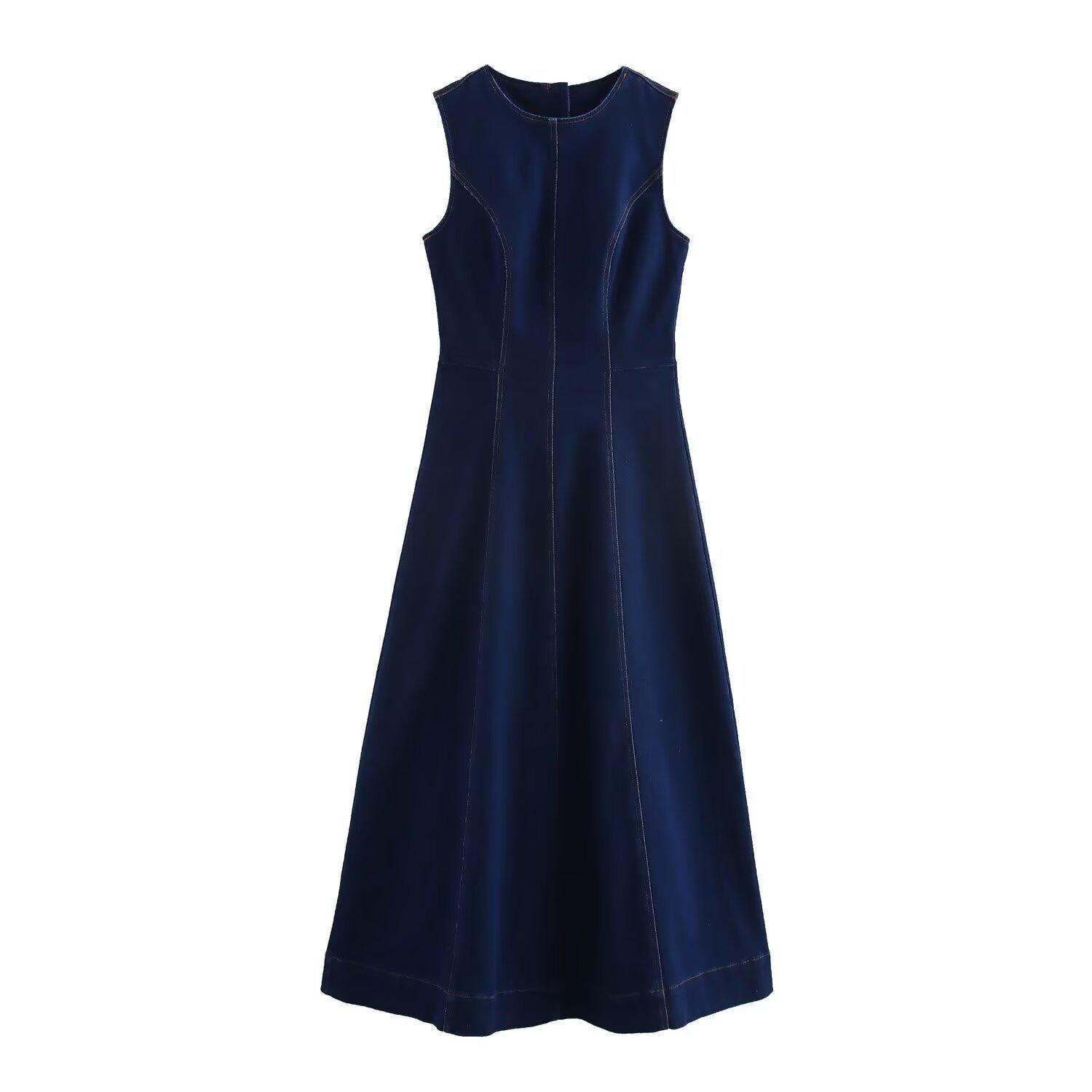 

2025 Summer Korean Retro Sleeveless Denim Dress for Women S