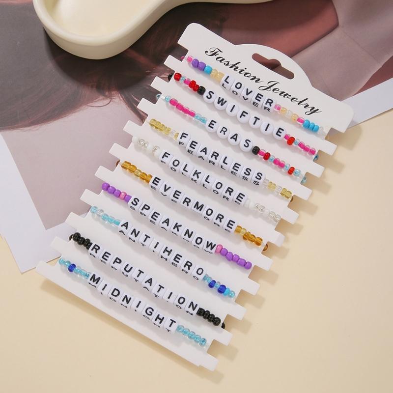 11Pcs Unique Swiftie Bracelets Adjustable Stretch Beaded Beach Bracelets Bohemian Swiftie Letter Bead Wristband Jewelry