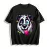 Winking Tongue Out Panda Graphic Trendy Casual Tee Pure Cotton T-shirt