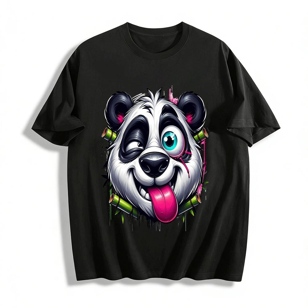 

Winking Tongue Out Panda Graphic Trendy Casual Tee Pure cotton T-shirt XXS
