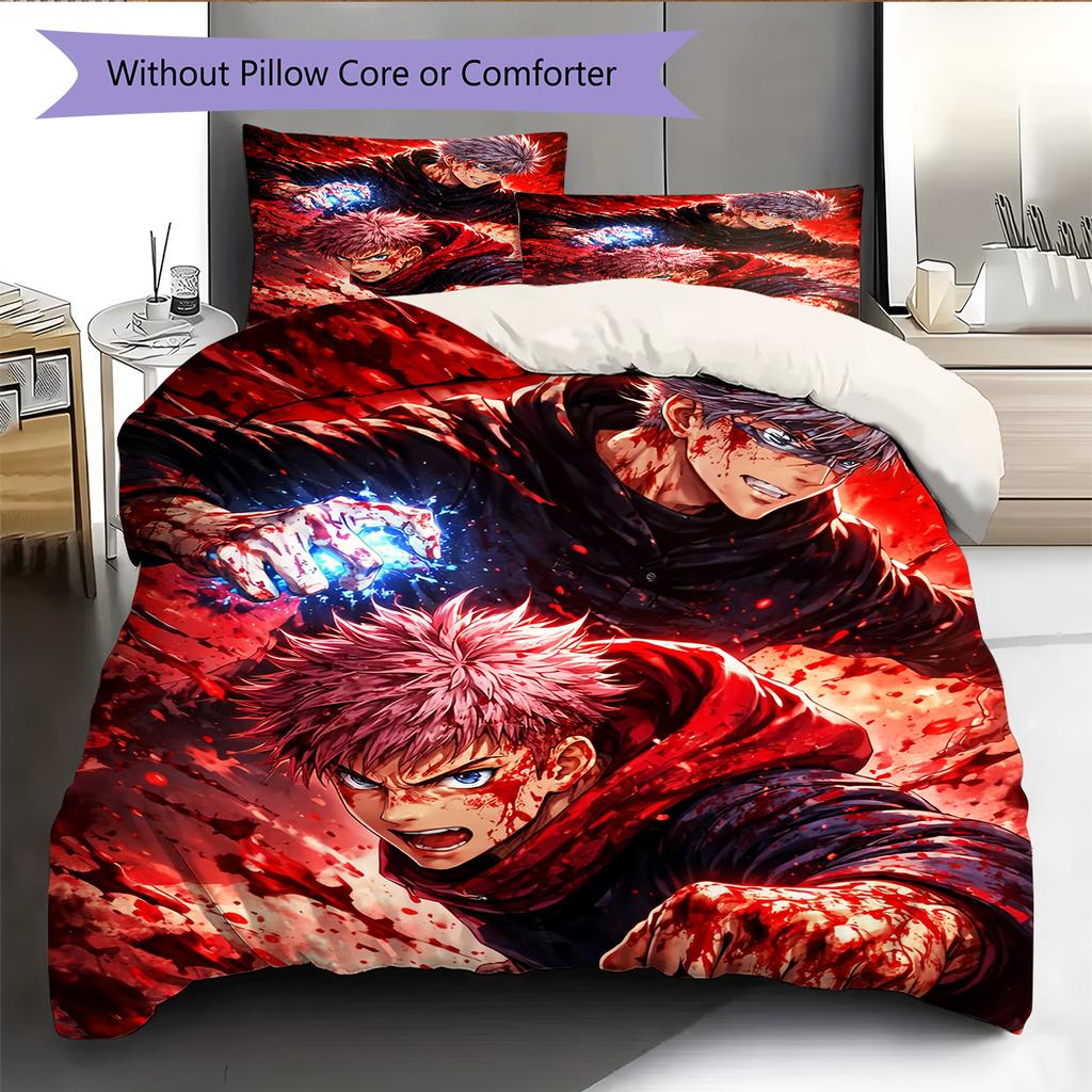 Satoru Gojo and Sukuna Pattern Bedding Quilt Set  Home Decoration  Gift (1 * duvet cover + 2 * pillowcase  without core)
