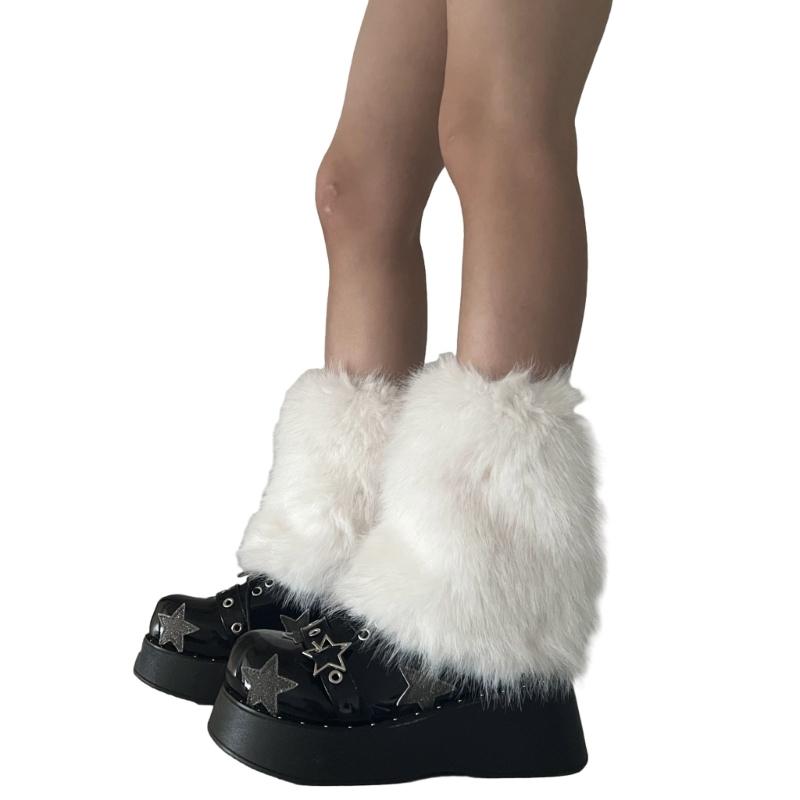 Flauschige Kunstpelz Beinwärmer Pelz Fersen Lange Stiefel Manschetten Abdeckung Hat Elastisch Ein Paar Karneval Stiefelabdeckung Y2K JK Uniform