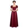 Maxikleid mit quadratischem Ausschnitt und Puffärmeln, mit Kunstperlen, Empire-Taille, Knöpfe hinten, Satin, Regency-Kleid für Damen, Party, Ball
