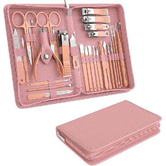 

Manicure Set Personal Care, Nail Clipper Kit, Professional Nail Clipper Pedicure Set, Nail Tools with Luxurious Travel Case, Gifts for Men Women розовый