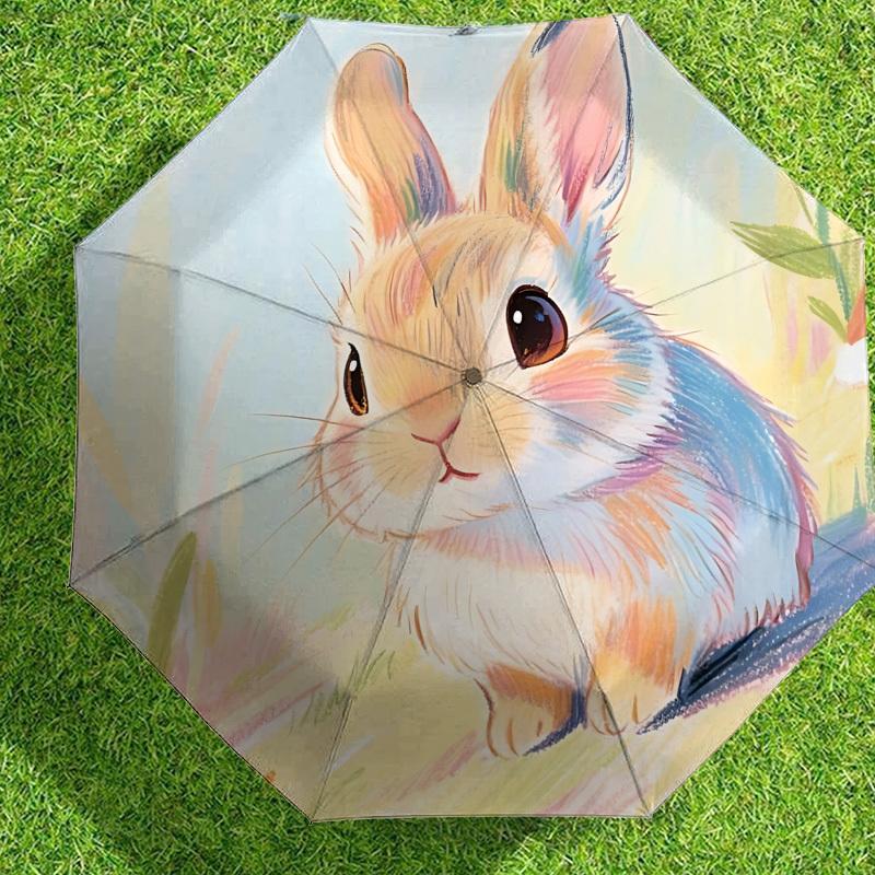 Adorable Bunny Perfect for Outdoor Adventures - Auto-Opening Umbrella, Lightweight and Durable Travel Accessory 071