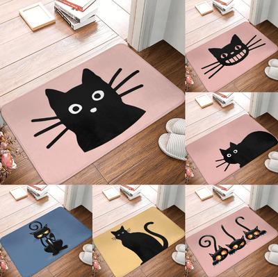 Tappeto Gatto Cartone Animato Carino Camera da Letto Tappeto Antiscivolo Decorazione Casa Rosa Blu Giallo Tappetino Pavimento Stampa Gatto Nero Tappetino Antiscivolo per Porta