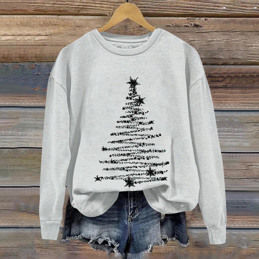 Ladies' Christmas Printed Casual Long Sleeved Round Neck Sports Hoodie Top