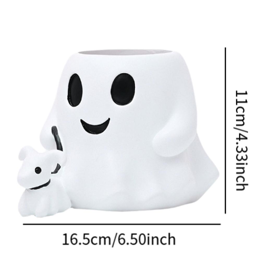 Halloween Ghost Treat Bucket, Resin Planter Pot Pen Holder Flower Vase for Bedroom Home Party Festival Decor