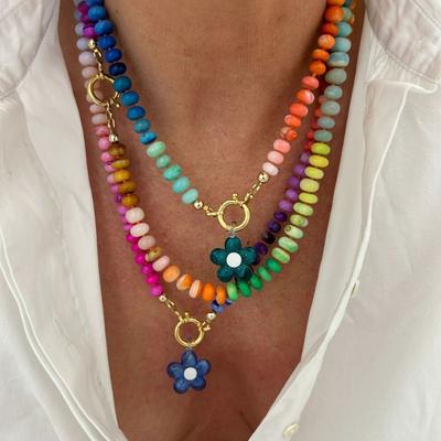 Collier Perlé Arc-en-ciel Coloré Choker Bohème Nouveau Collier avec Pendentif Fleur Bijoux