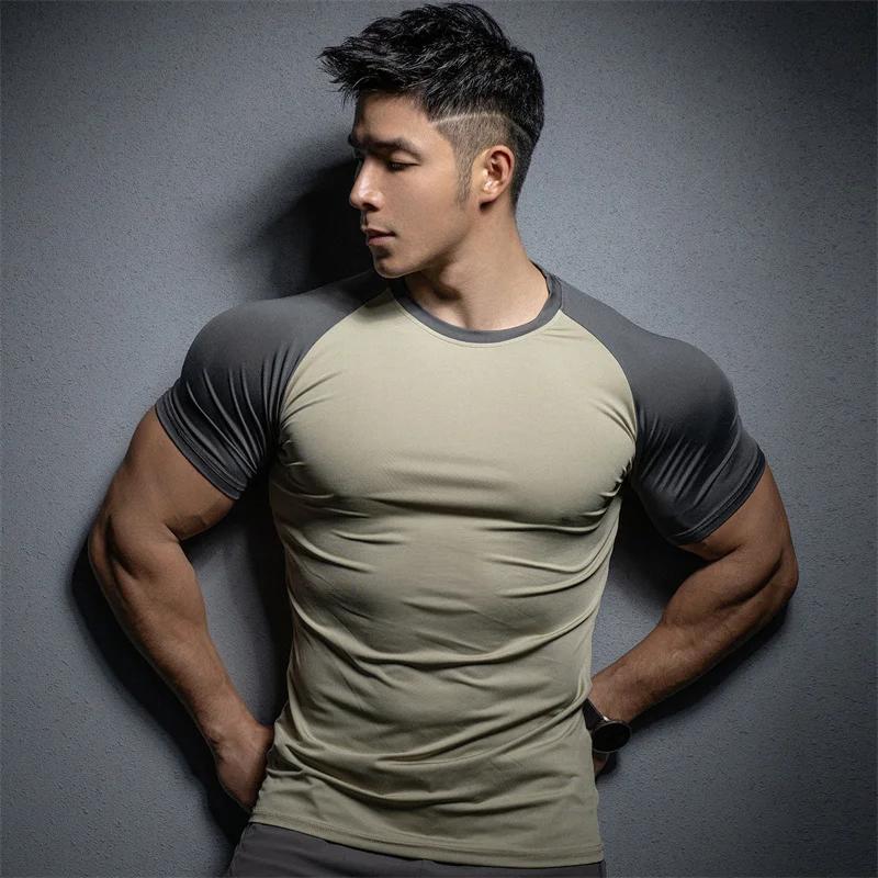 Sommer Freizeit Lauf-T-Shirt Fitnessstudio Trainings-Tops Elastisch Schnelltrocknend Einfarbig Kurzarm Sport T-Shirt Herren Sportbekleidung