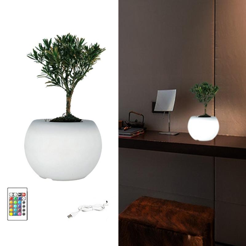 Color Changing LED Planter Pot For Succulents Indoor Gardening And Home Decoration With Illuminated Base