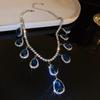 Elegant Rhinestone Flower Tassel Necklace for Women - Stylish Geometric Water Drop Design