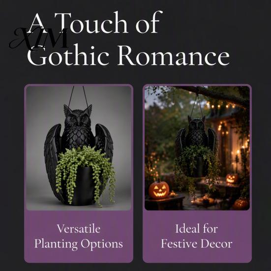Novelty Plant Gift Hanging Bat Pot, 3D Printed Owl Planter, Halloween Sturdy Flower Pot Gothic Holder for Trailing Vines, Home Porch