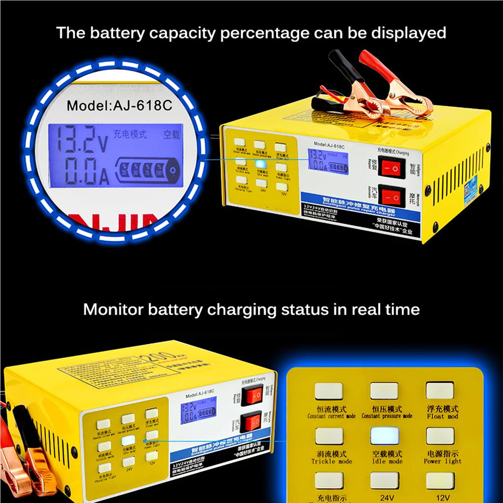Car Battery Charger 12V24V-AJ-618C 6-200AH Automatic Intelligent Repair Type Universal Battery Charger of Motorcycle Battery