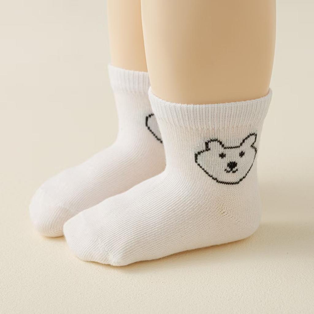 5 Pairs Baby Socks Toddler Soft Comfortable Breathable Spring Autumn Cartoon Bear Pattern Kids Footwear For 0-5 Years