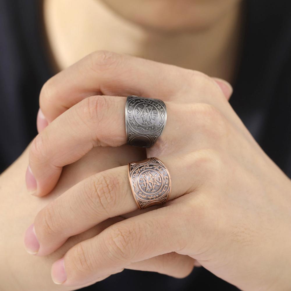 Anelli di Salomone Vintage Sigillo dei 7 Arcangeli per Uomo Bronzo Rame Runa Vichinga Anello da Dito Amuleto Gioielli
